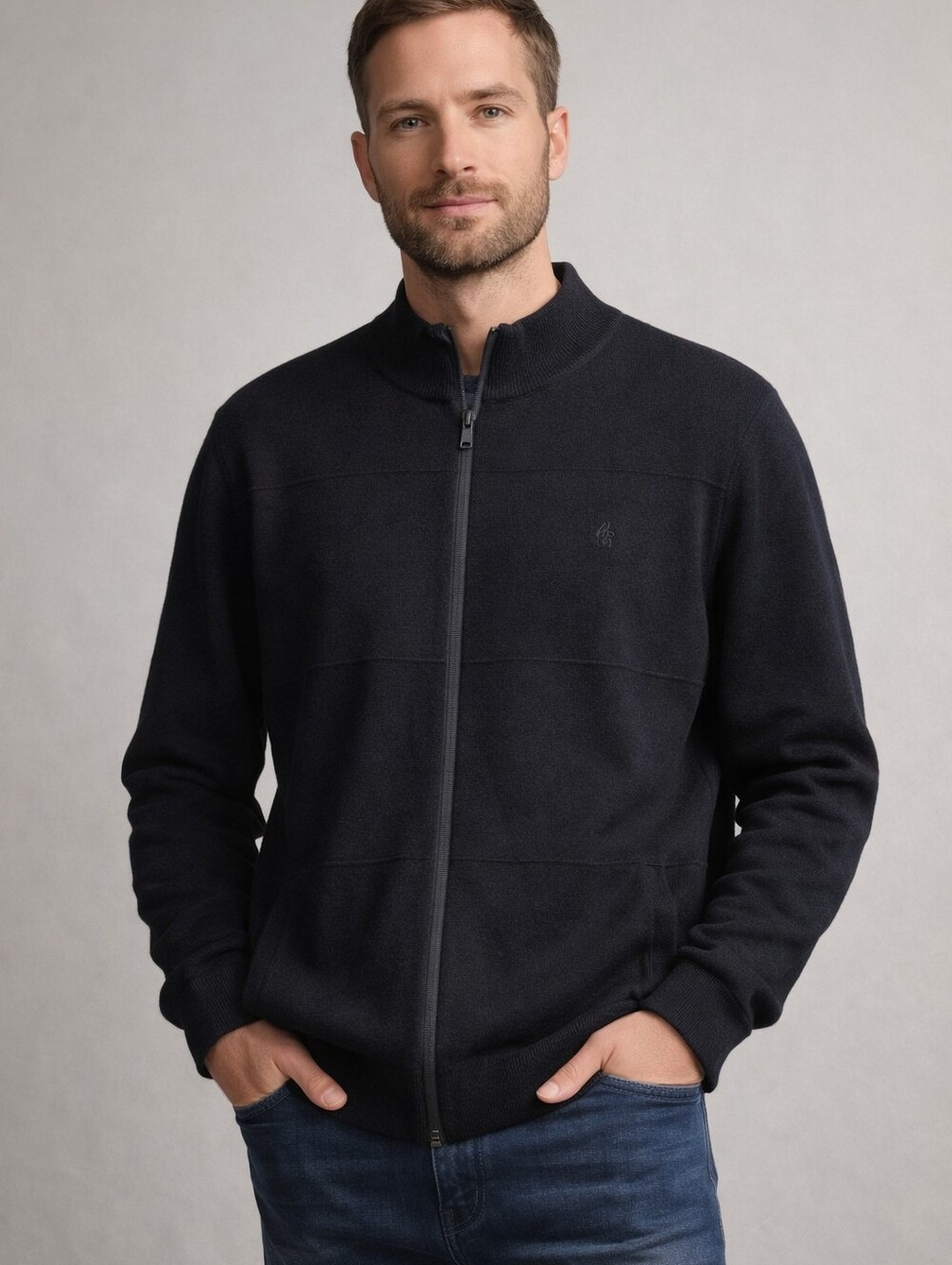 NWT Robert Graham Sweater Mens XL Black  Full Zip Pockets Quiet Luxury Logo